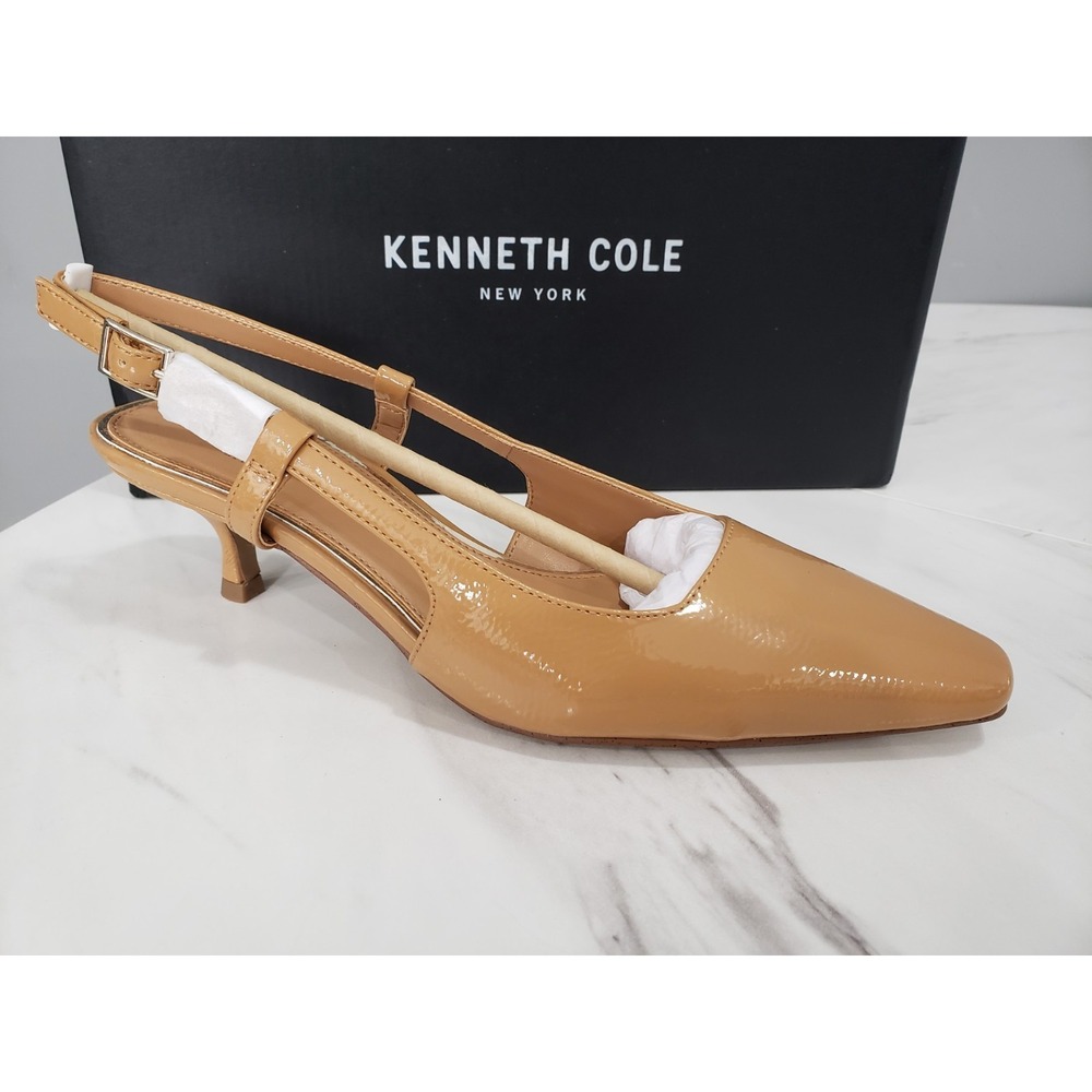 NEW Kenneth Cole Martha Pointy Toe Pumps Kitten Heel PATENT LEATHER SLING BACK